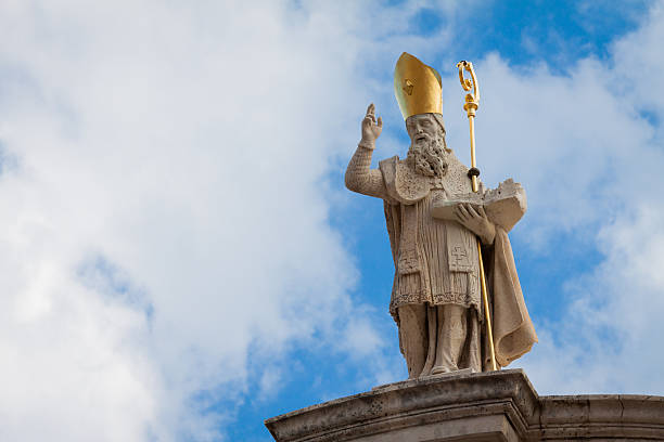 Statue of St. Blaise holding miniature model of Dubrovnik