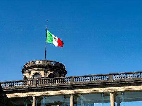 Mexican flag at Chapultepec castle.