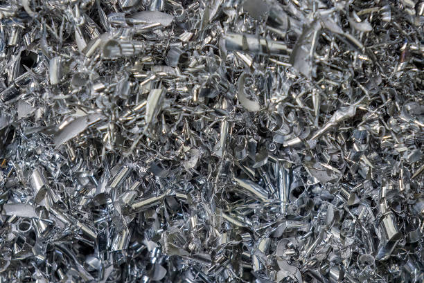 Close-up scene of  aluminum  materials scrap from turning process. stock photo