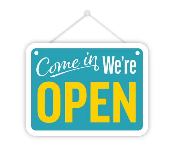 Vector illustration of Come In We are Open Door Signboard Vector