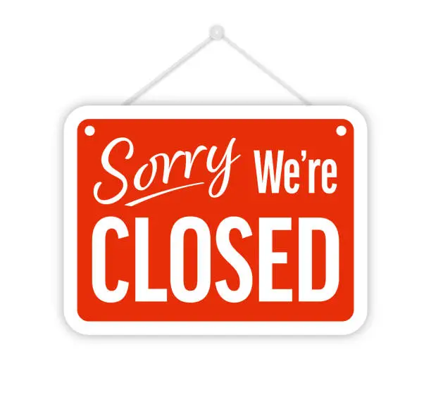 Vector illustration of Sorry We are Closed Door Signboard Vector Set