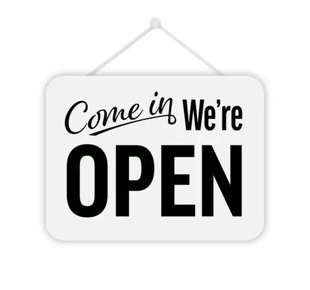 Vector illustration of Come In We are Open Door Signboard Vector