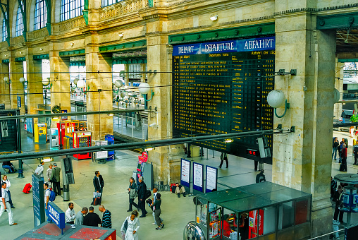 Paris, France, Crowd Passengers Waiting Inside French Train Station, Gare du Nord, High Angle