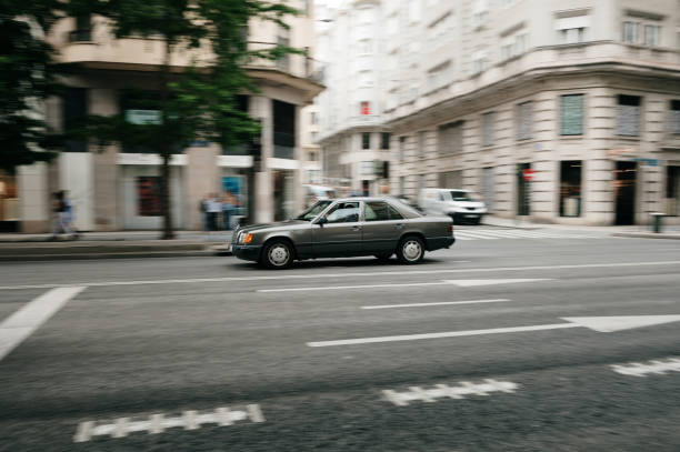 Santander, Spain - 14 June 2023: A Mercedes-Benz E class in motion in Santander, Spain.