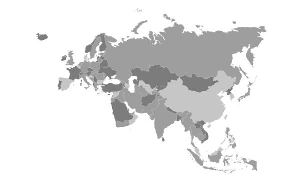 흰색 배경에 고립된 국가가 있는 유라시아 지도. 유라시아 지도. 유럽 및 아시아 지도. 벡터 그림 - 카자흐스탄 stock illustrations
