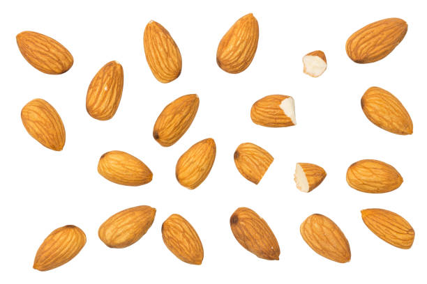 istock Almonds isolated on white background. top view 1498716915