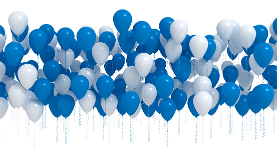 Blue and white party balloons. Celebration background
