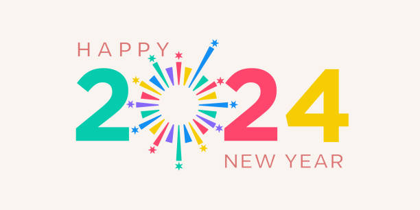 ilustrações de stock, clip art, desenhos animados e ícones de 2024 happy new year logo design vector. colorful and trendy new year 2024 design template. - ano novo