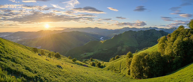 Panoramic early morning view of the Pyrenees Wilderness, France