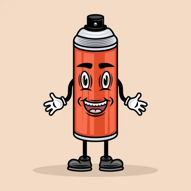 Vector illustration of Paint spray can cartoon character with hands and legs vector illustration in colorful style on light background