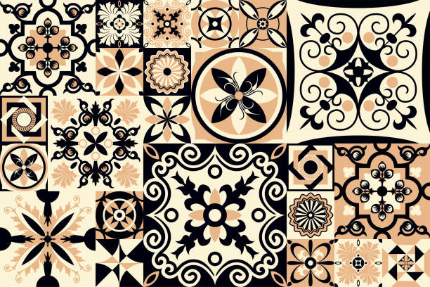 Talavera pattern. Indian patchwork Talavera pattern. Indian patchwork. Azulejos portugal. Turkish ornament. Moroccan tile mosaic. Ceramic tableware, folk print. Spanish pottery. Ethnic background. Mediterranean seamless wallpaper. sevilla stock illustrations