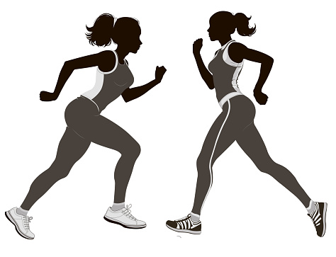 Running woman, abstract vector silhouette, sports uniform