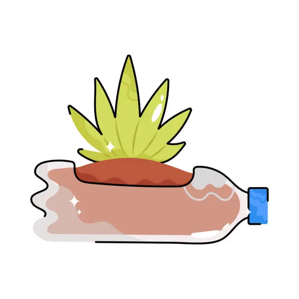 Vector illustration of Bottle plant doodle vector outline Sticker. EPS 10 file