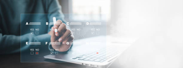 checklist and clipboard task documentation management, business people working laptop checklist questionnaire assessment form, online survey online exam Choosing the right answer in the exam