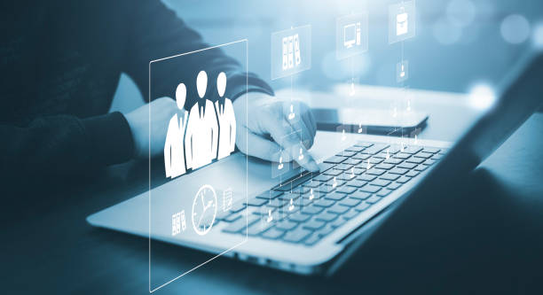 istock Customer Relationship Management ,Businessman using laptop with human global structure , Data exchanges development. customer service, social media, digital marketing online,Social Internet network,HR 1498729677