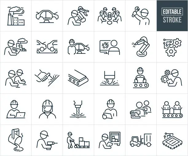 Vector illustration of Manufacturing Thin Line Icons - Editable Stroke