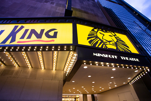 New York- October 4 2016: Lion King is on stage in the Broadway. one of popular drama in broadway.