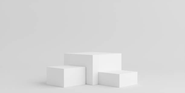 istock Product Podium - Asymetrical Square Podiums, White Background. 3D Illustration 1498733866