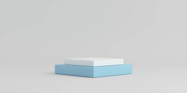istock Product Podium - Two White & Blue Stacked Square Podiums, White Background. 3D Illustration 1498733881