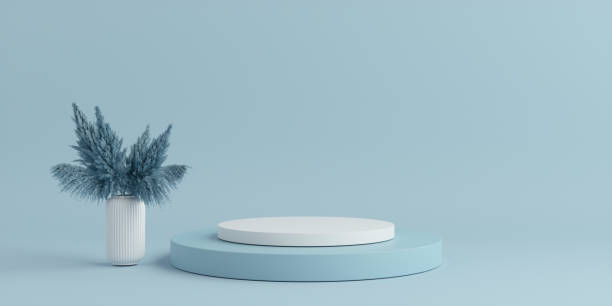 istock Product Podium - Two White & Blue Podiums, Blue Background. 3D Illustration 1498734004