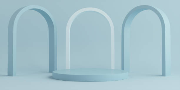 istock Product Podium - Blue Podium, Blue Background with Arches. 3D Illustration 1498734009
