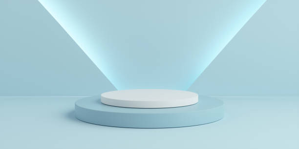 istock Product Podium - Two White & Blue Stacked Podiums, Blue Background. 3D Illustration 1498734011