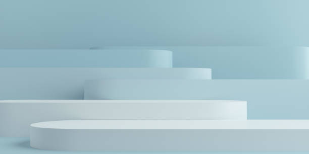 istock Product Podium - Blue & White Pill Shaped Podiums, Blue Background. 3D Illustration 1498735143