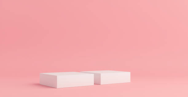 istock Product Podium - White Square Podiums, Pink Background. 3D Illustration 1498735334