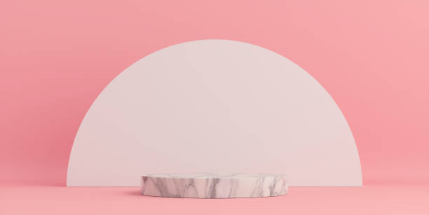 istock Product Podium - White & White Marble Podiums, Pink Background. 3D Illustration 1498735376