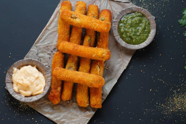 Fried Vegetable Strips or Veg Fingers with sauce