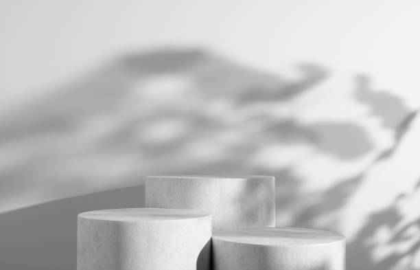 istock Product Podium - White Stone Podiums, White Background With Shadows. 3D Illustration 1498735847