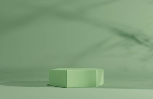 istock Product Podium - Green Hexagonal Podium, Shadowy Green Background. 3D Illustration 1498736105