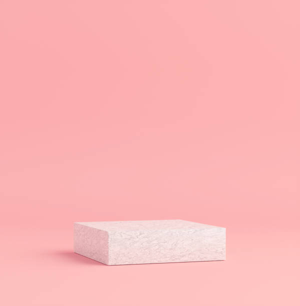istock Product Podium - Square White Marble Podium, Pink Background. 3D Illustration 1498736140