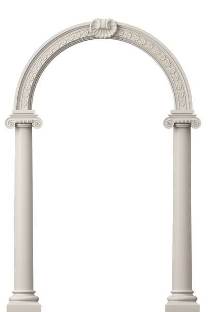 3 d illustration. Antique white colonnade with Corinthian columns. Three arched entrance or niche.