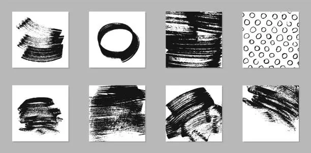 Vector illustration of Set of grunge abstract backgrounds. Black ink marks, brush strokes, patterns.