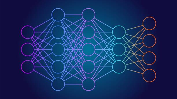 Deep neural network DNN diagram. An artificial neural network ANN with multiple layers between input and output layers, modern infographics style Deep neural network DNN diagram. An artificial neural network ANN with multiple layers between input and output layers, modern infographics style vector infographic vector input output stock illustrations