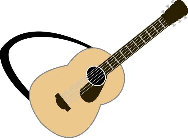 Vector illustration of wooden classical guitar with strap