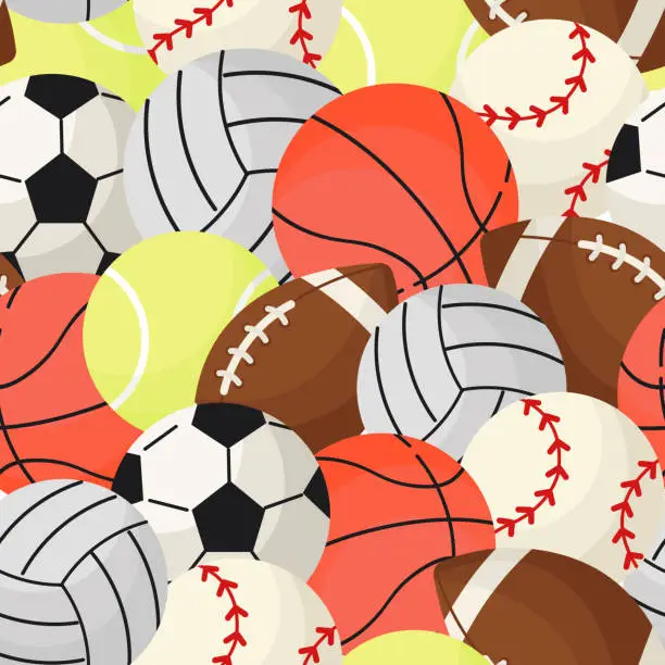 Vector illustration of Seamless pattern with different sport balls.