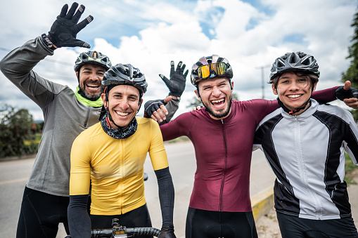 Portrait of cyclist men on the city