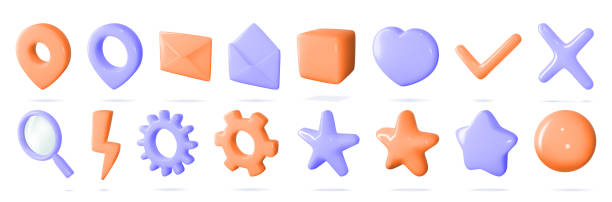 3d icon vector set of isolated sings for buttons in cartoon style. Pastel set. Settings, search, flash, map geotag concept. Haert for like, yes and no, review and rating buttons 3d icon vector set of isolated sings for buttons in cartoon style. Pastel set. Settings, search, flash, map geotag concept. Haert for like, yes and no, review and rating buttons. watch cartoon gold illustration and painting stock illustrations