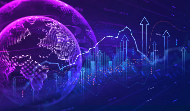 stockillustraties, clipart, cartoons en iconen met digital data financial investment and trading graph chart.business chart data graph diagram and growth financial report information. - wijsvinger