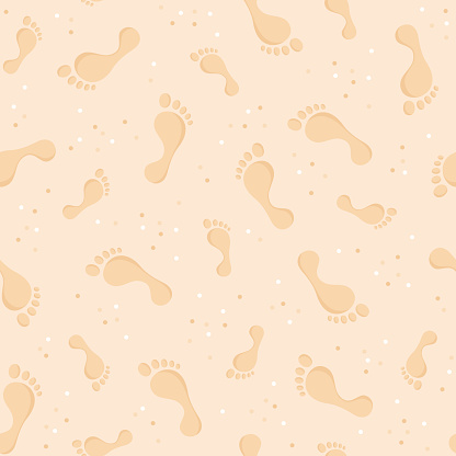 Seamless pattern of footprints on the beach sand. Vector illustration in flat style