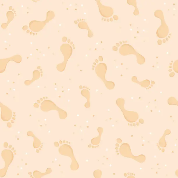 Vector illustration of Seamless pattern of footprints on the beach sand. Vector illustration in flat style