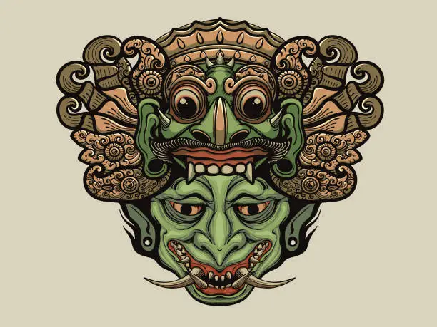 Vector illustration of traditional balinese mask art and culture 3
