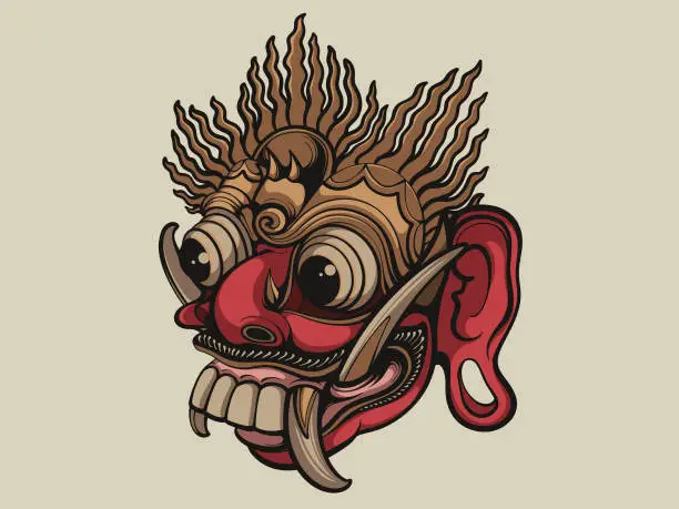 Vector illustration of traditional balinese rangda mask art and culture
