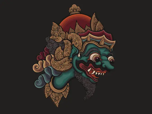 Vector illustration of Traditional Balinese Wayang Kulit Mask