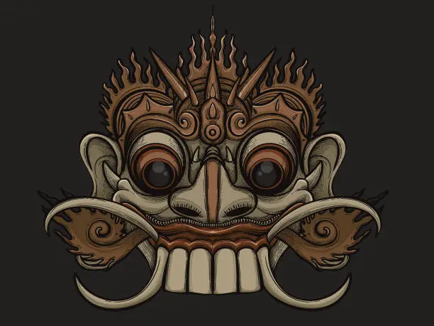 Vector illustration of traditional balinese rangda mask art and culture 2