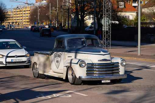 Gothenburg, Sweden - April 02 2023: 1950 Chevrolet Pick-Up parke by the side of a road.