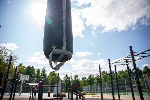 Punching bag at the outdoors sports ground.