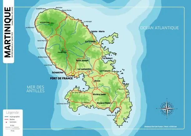 Vector illustration of Martinique island detailed vector map